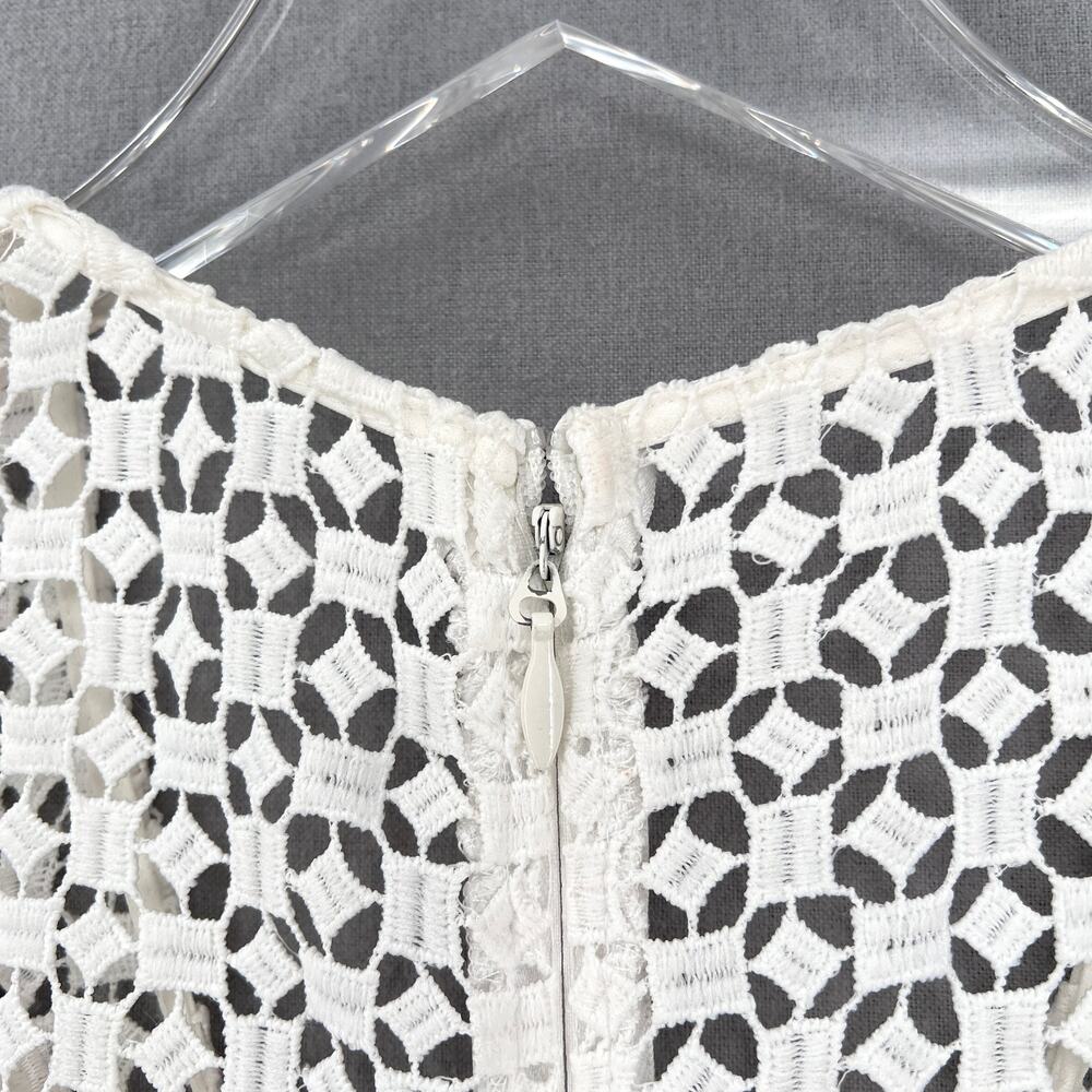 BARNEYS NEW YORK Crochet Lace Dress Womens XS White V-neck Sleeveless Tulip Midi - Picture 14 of 16